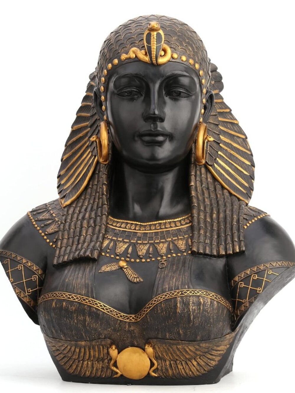 Queen Cleopatra Bust Egyptian Sculpture Black Gold Resin Hand-painted Decoration